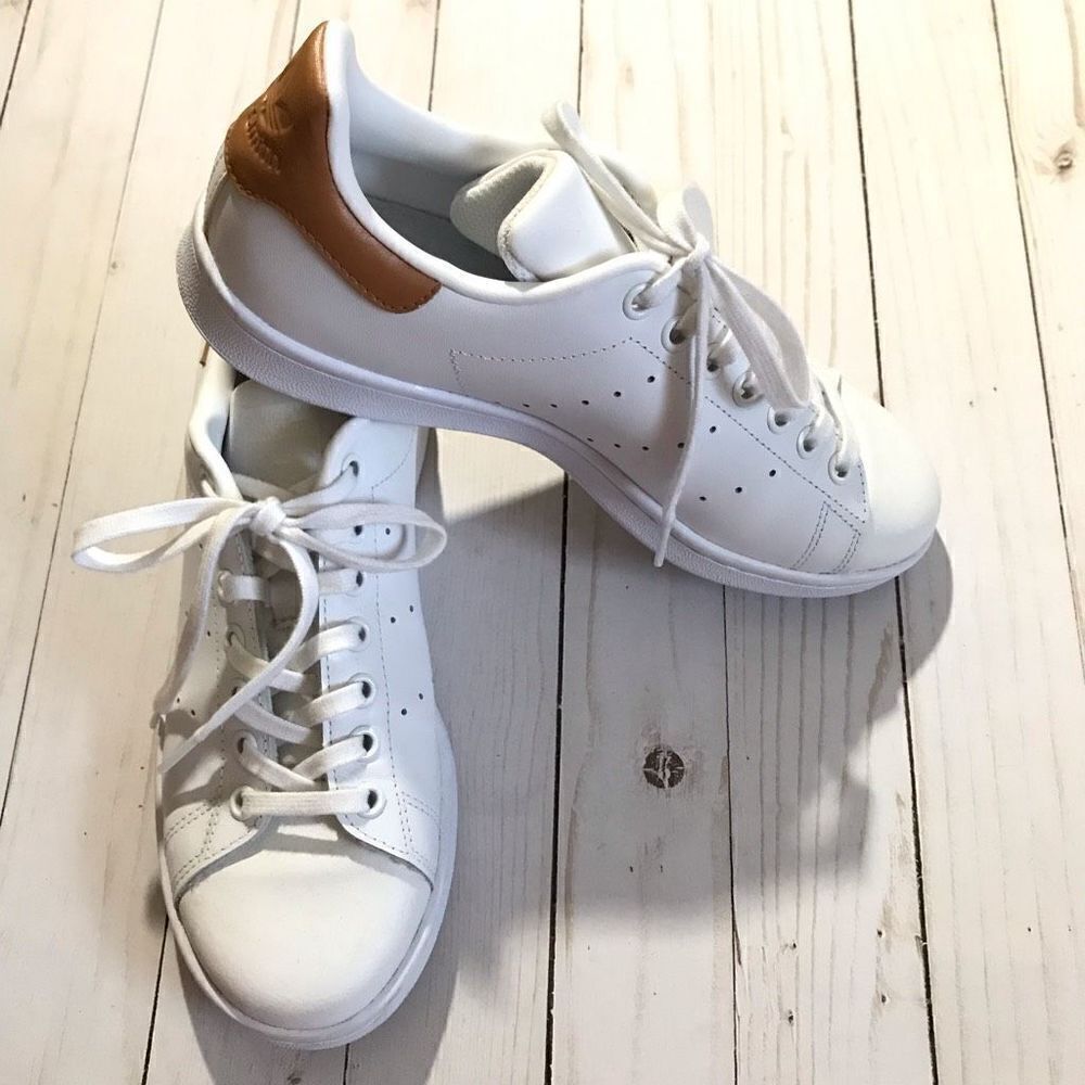 Adidas Stan Smith white tan SZ 6 Athletic Tennis Shoes Sneakers lace upāleather
